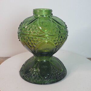 Vintage Green Glass Oil Lamp Base With Intricate Embossed Design